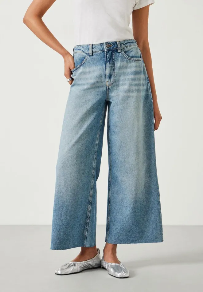 Hush Jeans Women Abi Cropped Wide Leg Jeans Mid Authentic
