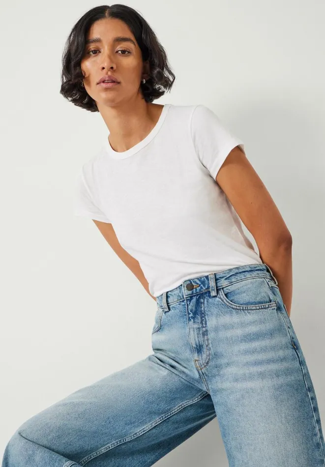 Hush Jeans Women Abi Cropped Wide Leg Jeans Mid Authentic
