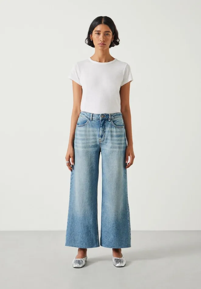 Hush Jeans Women Abi Cropped Wide Leg Jeans Mid Authentic