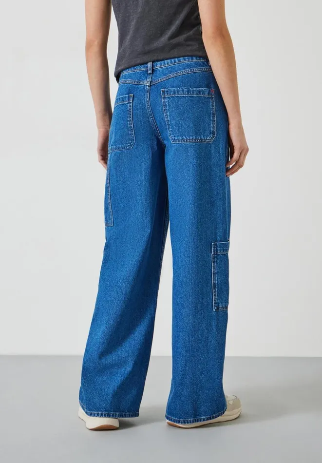 Hush Jeans Women Charli Cotton Relaxed Cargo Jeans Mid Authentic Blue