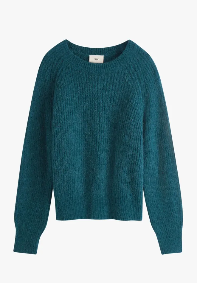 Hush Jumpers and Cardigans Women Alma Fluffy Raglan Crew Wool Blend Jumper Deep Teal Hush Jumpers and Cardigans Women Alma Fluffy Raglan Crew Wool Blend Jumper Deep Teal