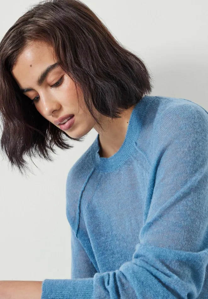 Hush Jumpers and Cardigans Women Elsie Gauzy Wool Blend Crew Jumper Blue Hush Jumpers and Cardigans Women Elsie Gauzy Wool Blend Crew Jumper Blue
