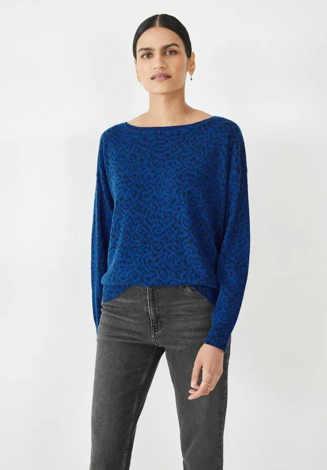 Hush Jumpers and Cardigans Women Emile Open Neck Printed Jumper Abstract Ikat Blue Black