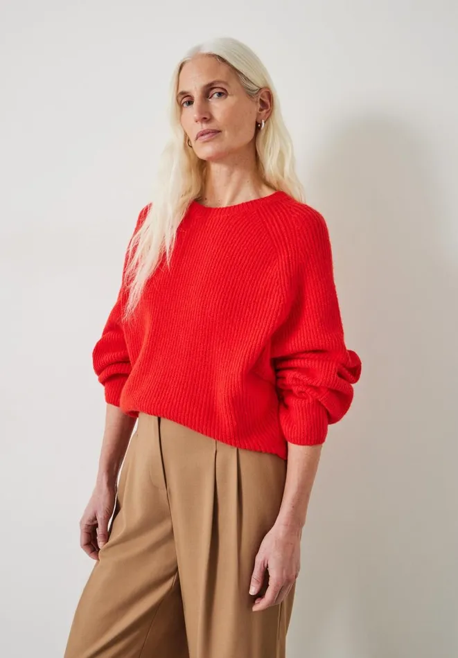 Hush Jumpers and Cardigans Women Tamar Ribbed Crew Neck Jumper With Wool Bright Red
