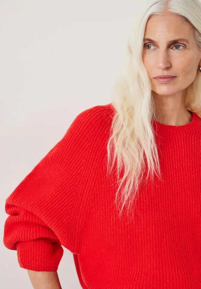Hush Jumpers and Cardigans Women Tamar Ribbed Crew Neck Jumper With Wool Bright Red Hush Jumpers and Cardigans Women Tamar Ribbed Crew Neck Jumper With Wool Bright Red
