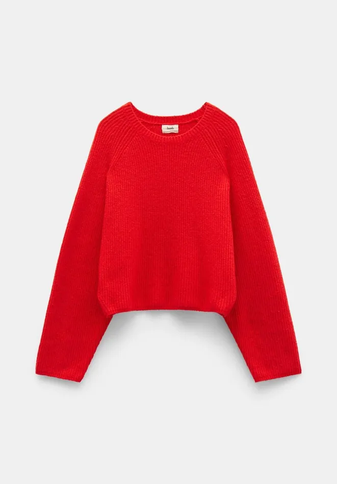 Hush Jumpers and Cardigans Women Tamar Ribbed Crew Neck Jumper With Wool Bright Red Hush Jumpers and Cardigans Women Tamar Ribbed Crew Neck Jumper With Wool Bright Red
