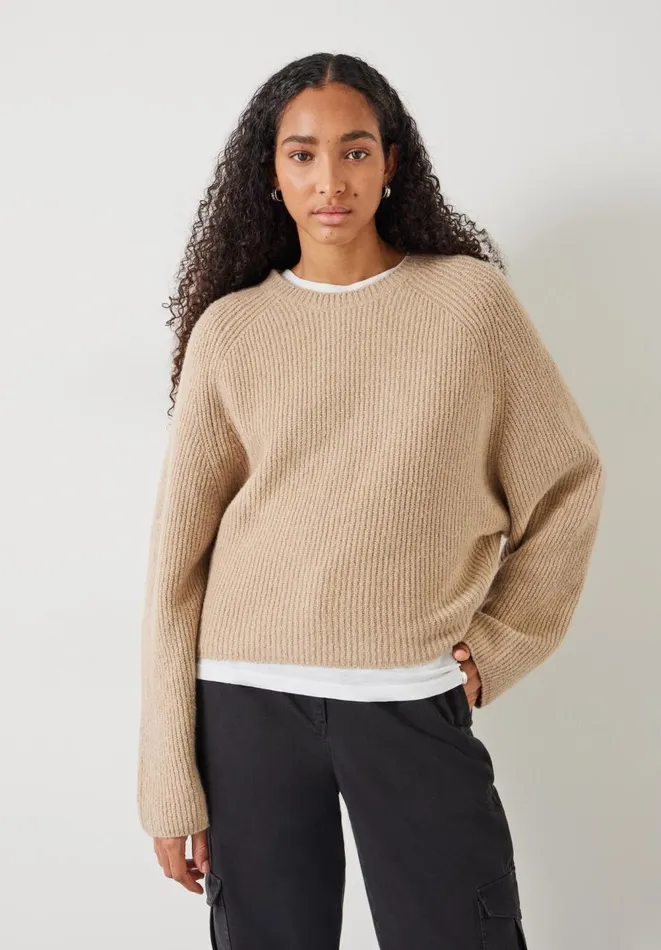 Hush Jumpers and Cardigans Women Tamar Ribbed Crew Neck Jumper With Wool Tan