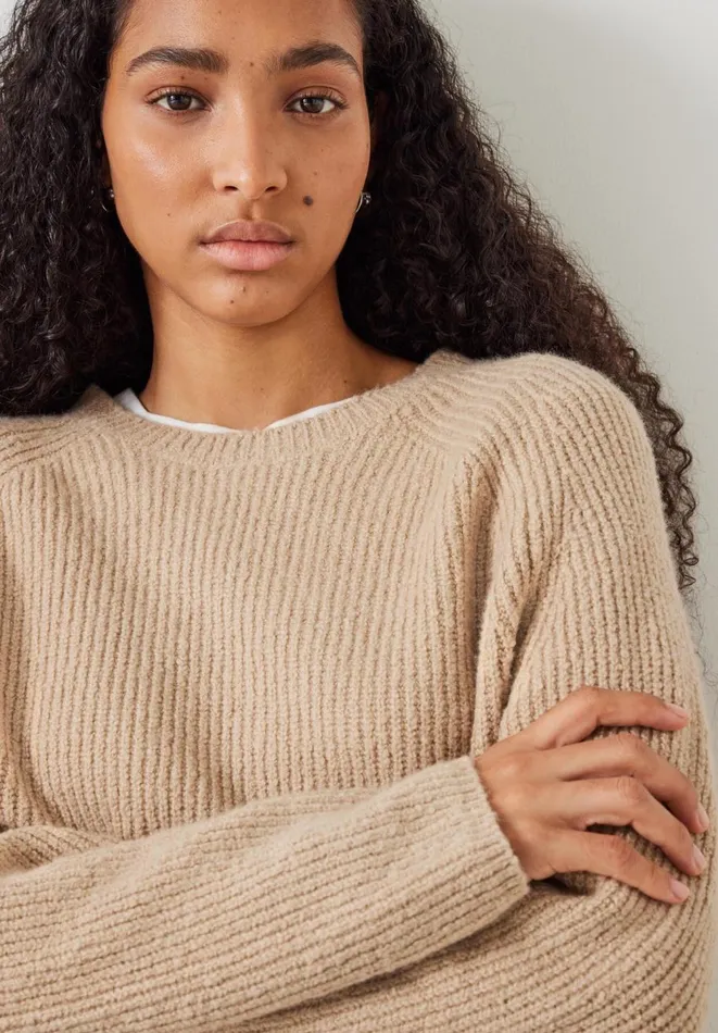Hush Jumpers and Cardigans Women Tamar Ribbed Crew Neck Jumper With Wool Tan Hush Jumpers and Cardigans Women Tamar Ribbed Crew Neck Jumper With Wool Tan