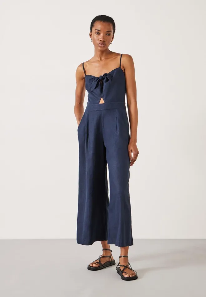 Hush Jumpsuits Women Chloe Tie Front Linen Jumpsuit Midnight Navy