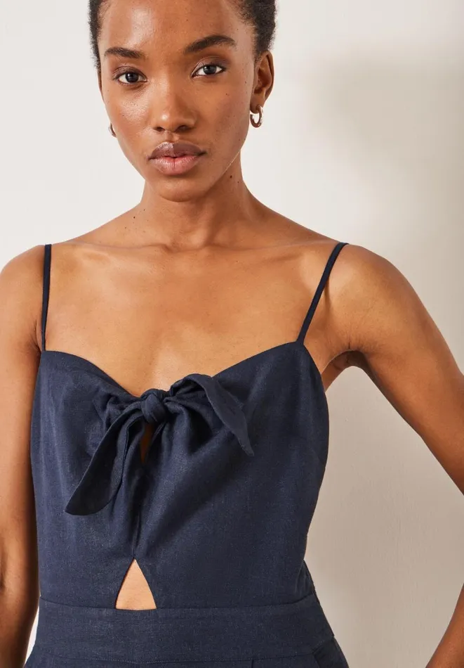 Hush Jumpsuits Women Chloe Tie Front Linen Jumpsuit Midnight Navy Hush Jumpsuits Women Chloe Tie Front Linen Jumpsuit Midnight Navy