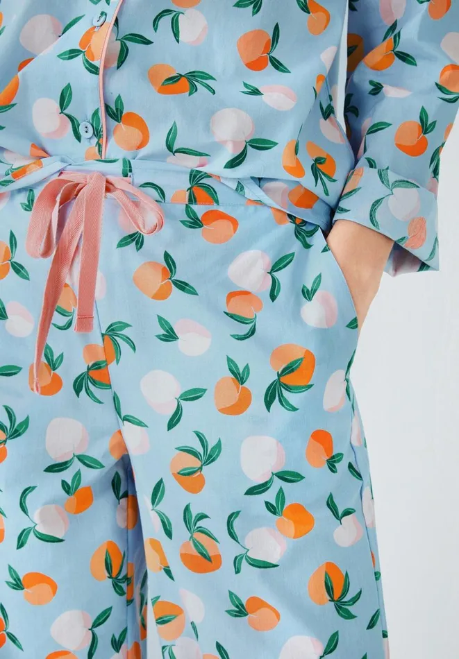 Hush Pyjamas and Nightwear Women Isla Printed Cotton Pyjama Set Apricots Blueorange Hush Pyjamas and Nightwear Women Isla Printed Cotton Pyjama Set Apricots Blueorange