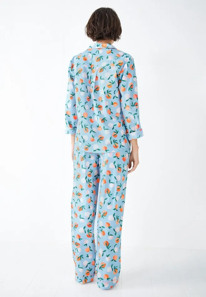 Hush Pyjamas and Nightwear Women Isla Printed Cotton Pyjama Set Apricots Blueorange Hush Pyjamas and Nightwear Women Isla Printed Cotton Pyjama Set Apricots Blueorange