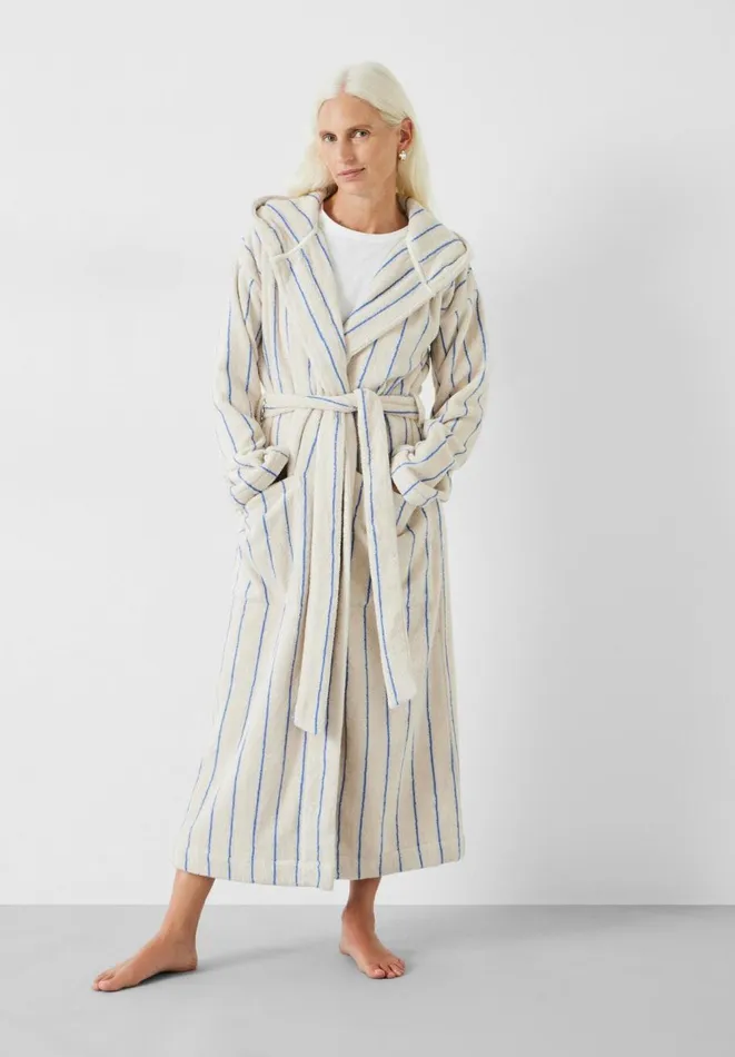 Hush Pyjamas and Nightwear Women Rene Striped Cotton Towelling Robe Soft Whiteblue