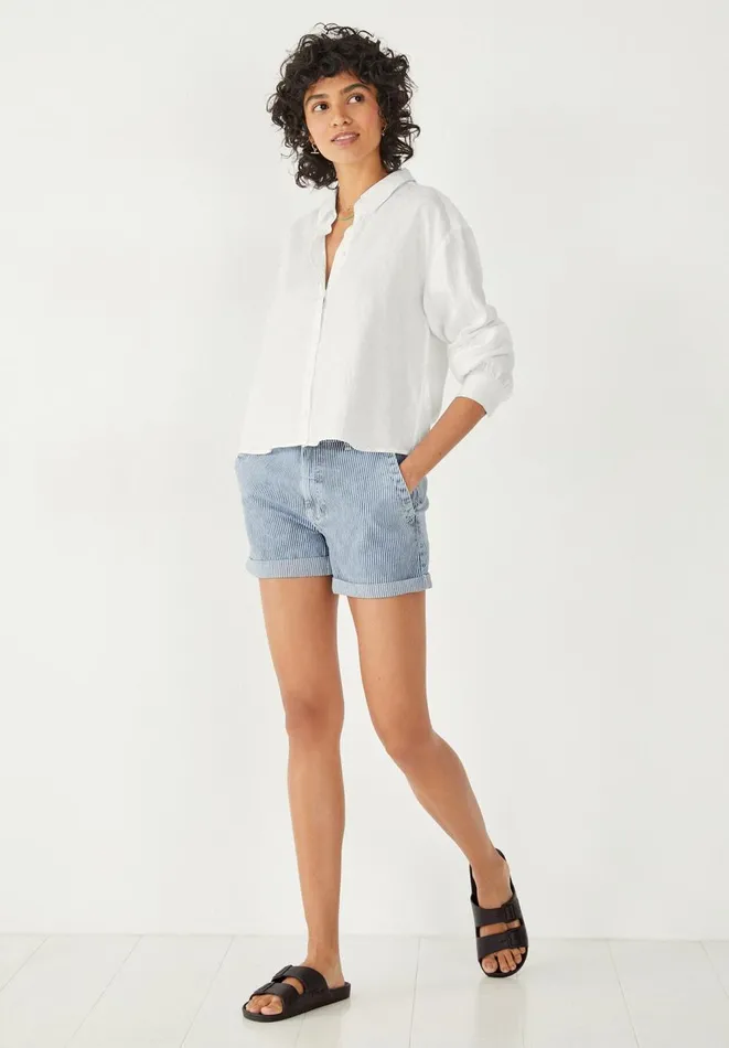 Hush Shirts and Blouses Women Paige Cropped Linen Shirt White