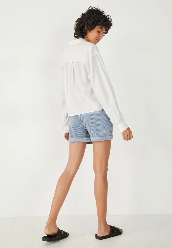 Hush Shirts and Blouses Women Paige Cropped Linen Shirt White Hush Shirts and Blouses Women Paige Cropped Linen Shirt White
