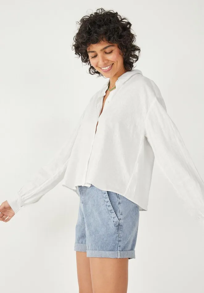 Hush Shirts and Blouses Women Paige Cropped Linen Shirt White Hush Shirts and Blouses Women Paige Cropped Linen Shirt White