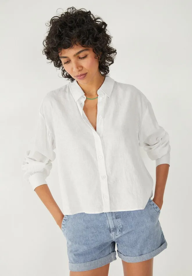 Hush Shirts and Blouses Women Paige Cropped Linen Shirt White Hush Shirts and Blouses Women Paige Cropped Linen Shirt White