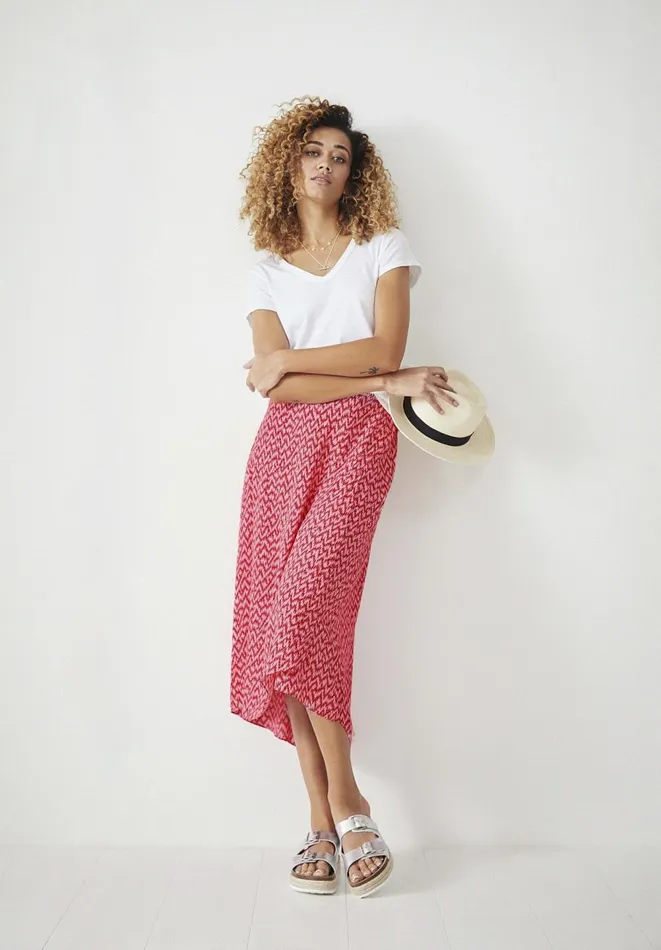 Hush Skirts Women Layered Midi Skirt Zig Zag Pinkred