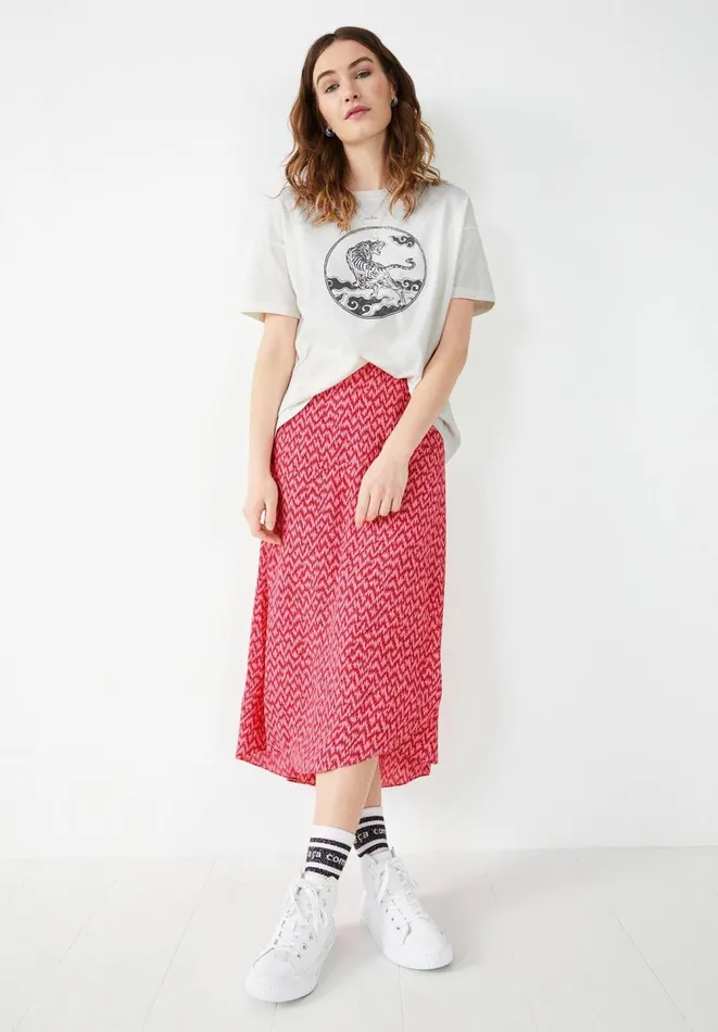 Hush Skirts Women Layered Midi Skirt Zig Zag Pinkred