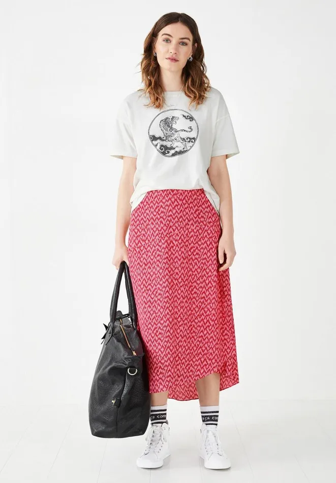 Hush Skirts Women Layered Midi Skirt Zig Zag Pinkred