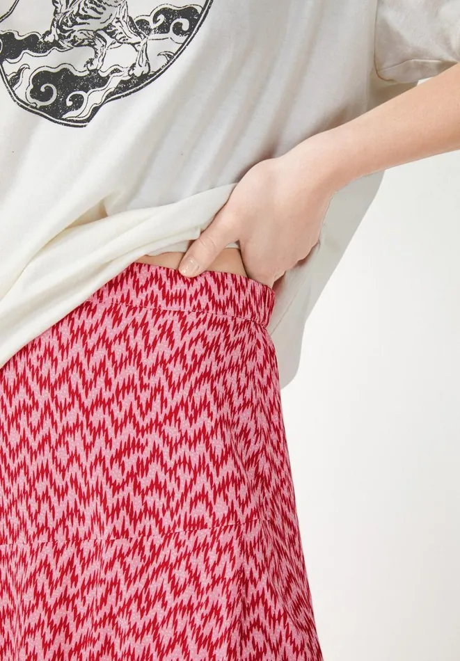 Hush Skirts Women Layered Midi Skirt Zig Zag Pinkred