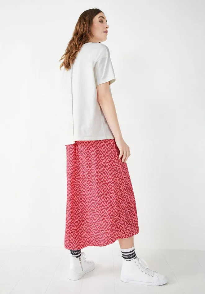 Hush Skirts Women Layered Midi Skirt Zig Zag Pinkred