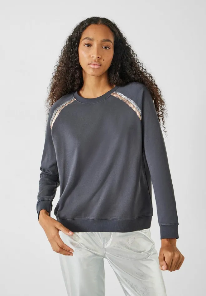 Hush Sweatshirts and Hoodies Women Aurelia Metallic Raglan Sweatshirt Dark Greygold