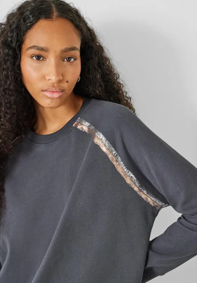 Hush Sweatshirts and Hoodies Women Aurelia Metallic Raglan Sweatshirt Dark Greygold Hush Sweatshirts and Hoodies Women Aurelia Metallic Raglan Sweatshirt Dark Greygold