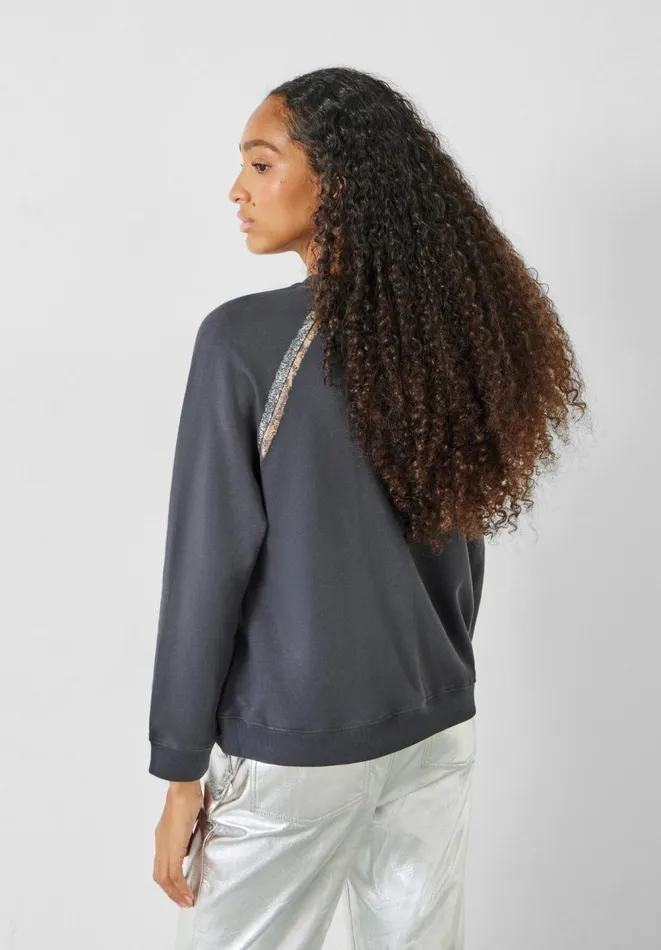 Hush Sweatshirts and Hoodies Women Aurelia Metallic Raglan Sweatshirt Dark Greygold Hush Sweatshirts and Hoodies Women Aurelia Metallic Raglan Sweatshirt Dark Greygold