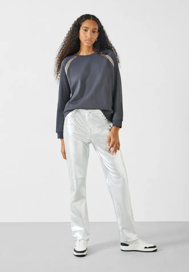 Hush Sweatshirts and Hoodies Women Aurelia Metallic Raglan Sweatshirt Dark Greygold Hush Sweatshirts and Hoodies Women Aurelia Metallic Raglan Sweatshirt Dark Greygold