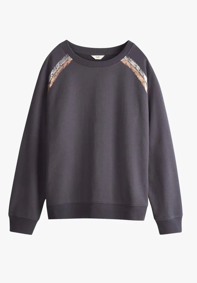 Hush Sweatshirts and Hoodies Women Aurelia Metallic Raglan Sweatshirt Dark Greygold Hush Sweatshirts and Hoodies Women Aurelia Metallic Raglan Sweatshirt Dark Greygold