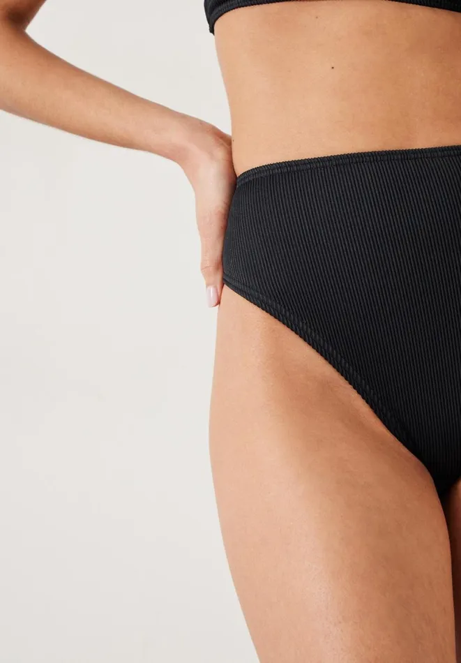 Hush Swimwear and Beachwear Women Harper High Waisted Rib Bikini Bottoms Black