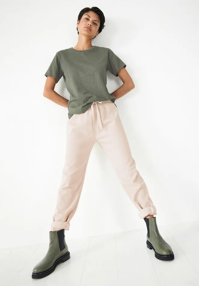 Hush Tops and Tshirts Women Cali Cotton Slub Crew Tee Khaki