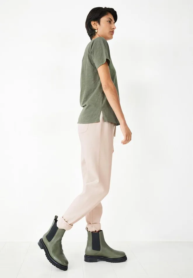 Hush Tops and Tshirts Women Cali Cotton Slub Crew Tee Khaki