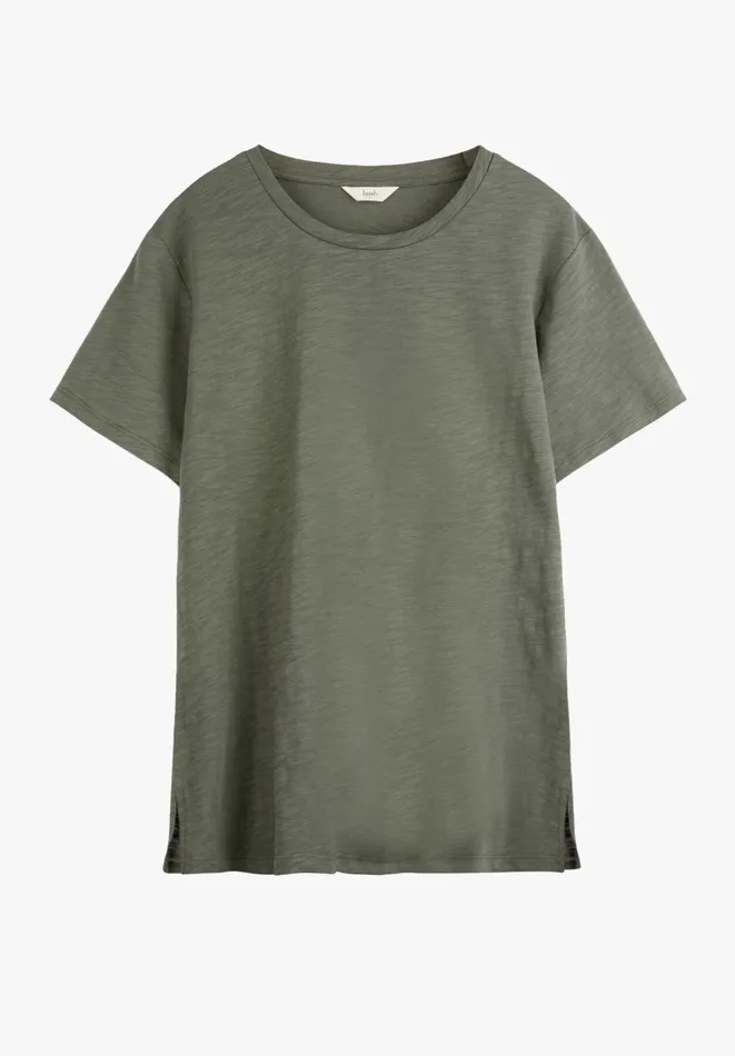 Hush Tops and Tshirts Women Cali Cotton Slub Crew Tee Khaki