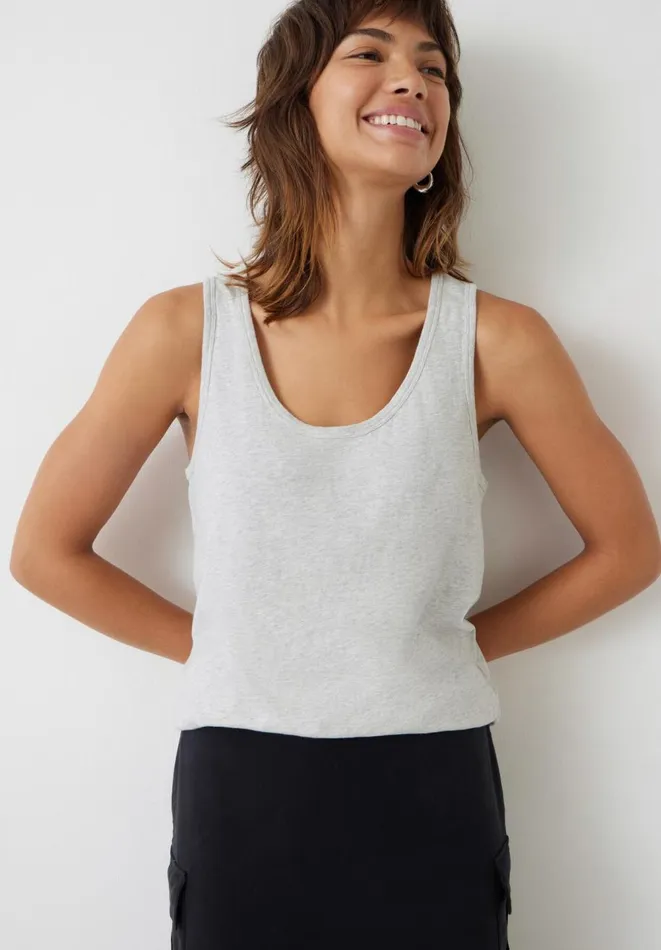Hush Tops and Tshirts Women Cotton Slub Tank Top Lightest Grey Marl