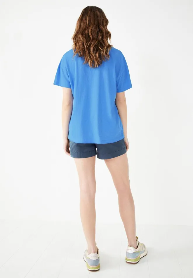 Hush Tops and Tshirts Women Deep V Linen Blend Tee Blue
