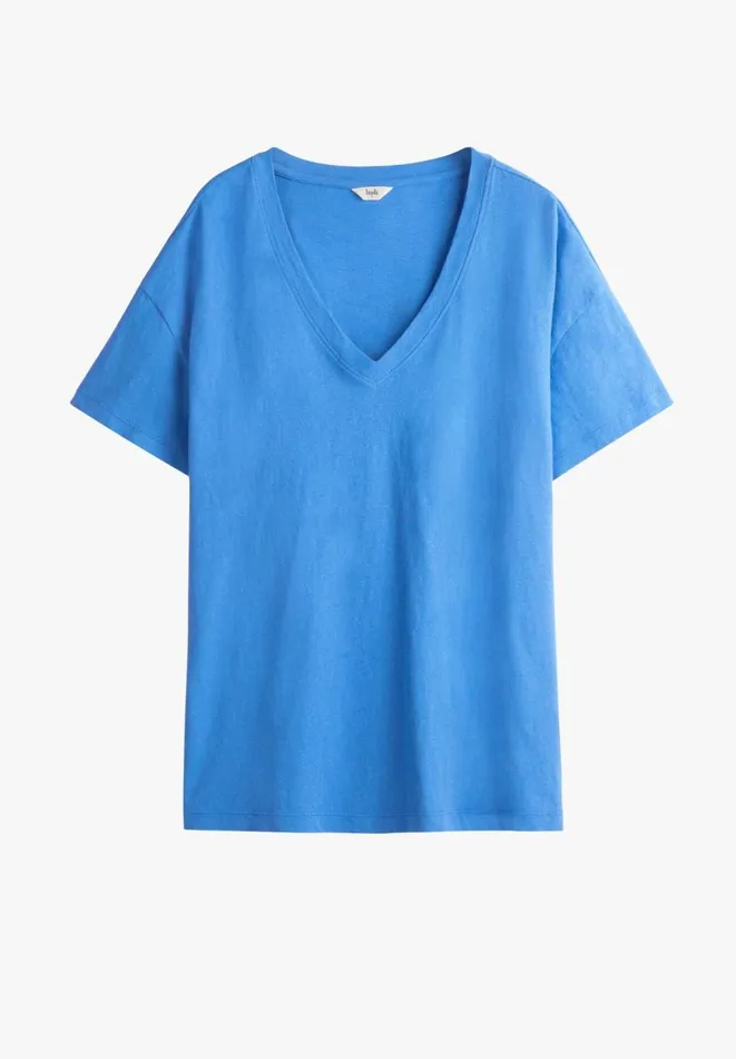 Hush Tops and Tshirts Women Deep V Linen Blend Tee Blue