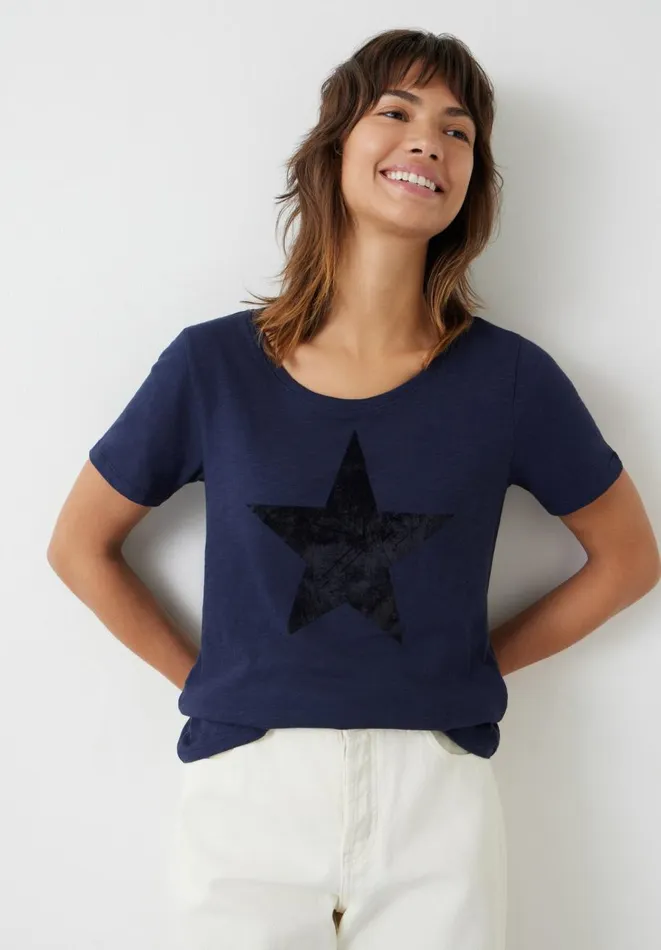 Hush Tops and Tshirts Women Flock Star Cotton T Shirt Midnight
