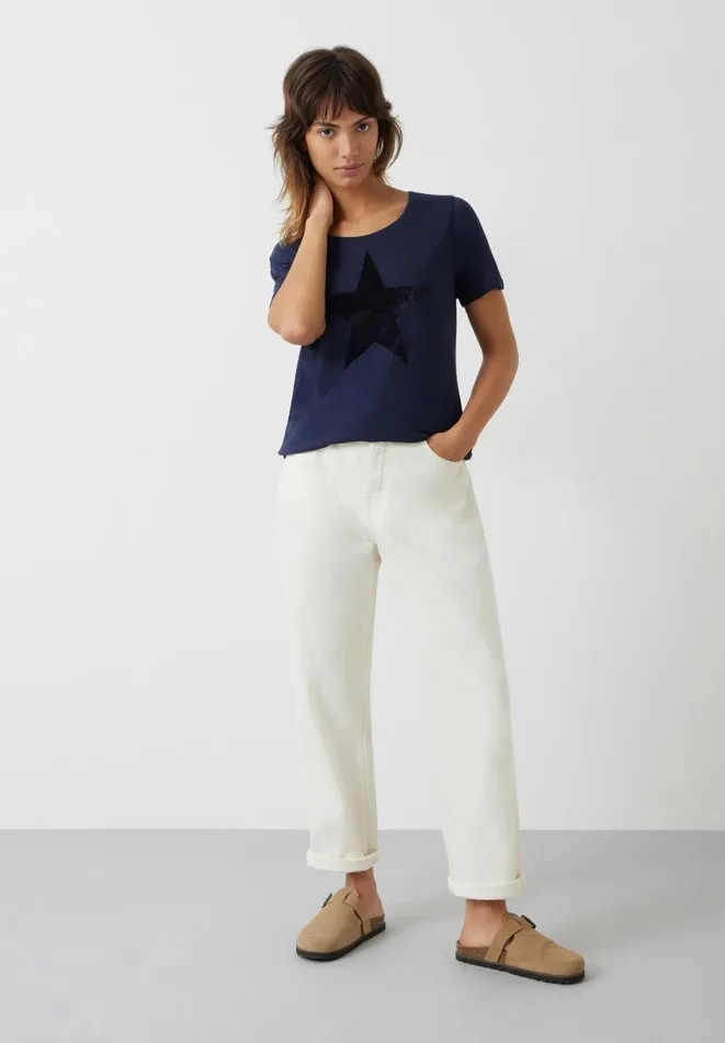 Hush Tops and Tshirts Women Flock Star Cotton T Shirt Midnight
