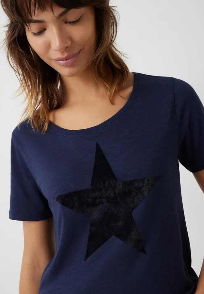 Hush Tops and Tshirts Women Flock Star Cotton T Shirt Midnight