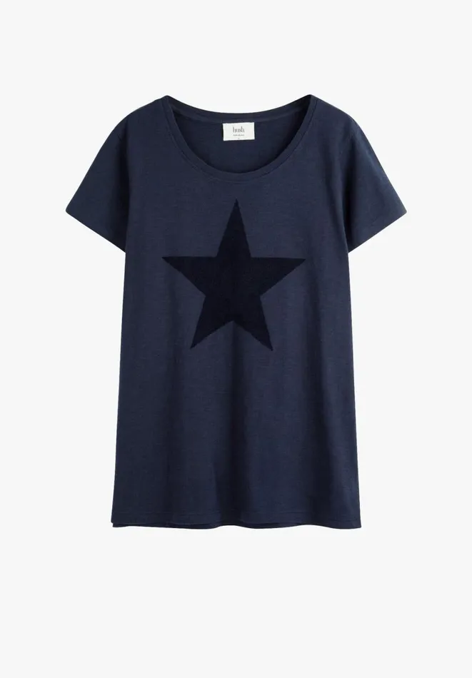 Hush Tops and Tshirts Women Flock Star Cotton T Shirt Midnight