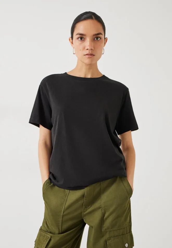 Hush Tops and Tshirts Women Hattie Cotton Slub Crew Neck TShirt Black