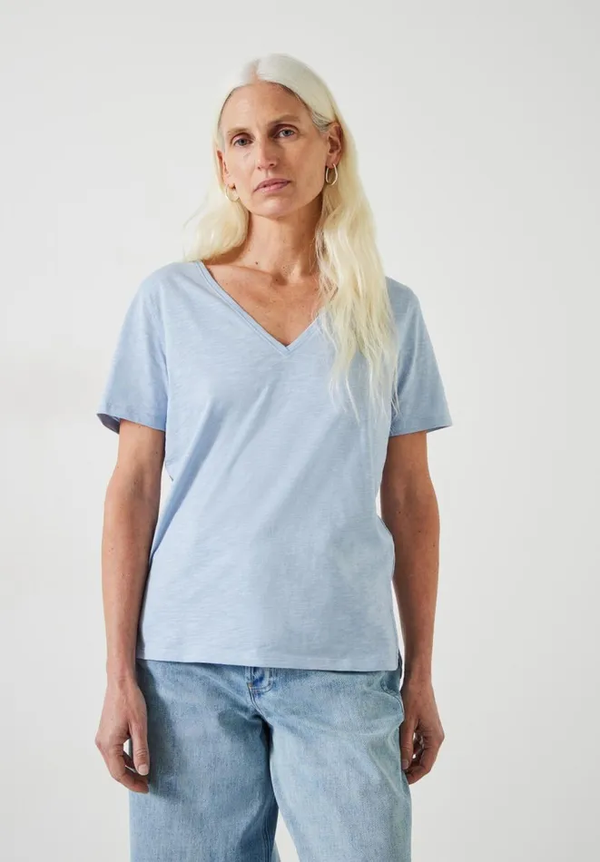 Hush Tops and Tshirts Women Kali Cotton Slub VNeck TShirt Morning Blue
