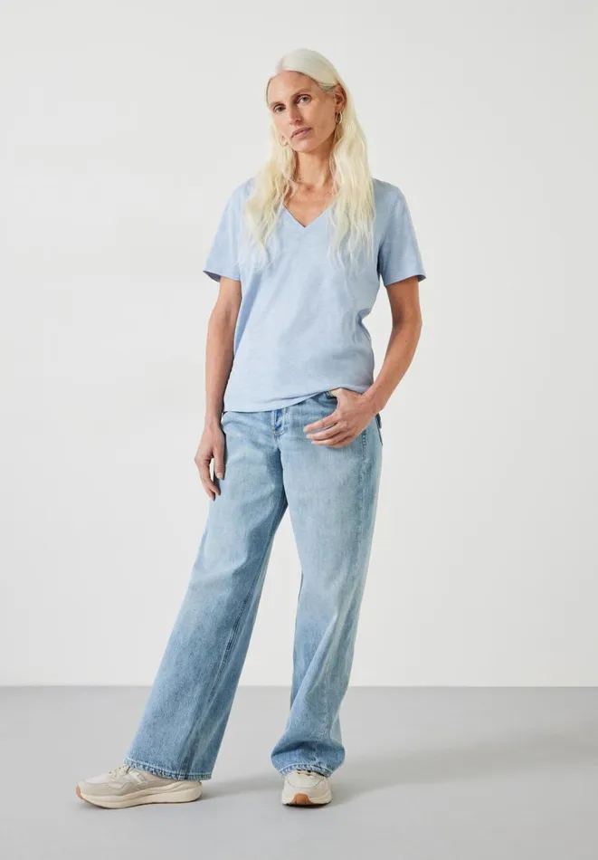 Hush Tops and Tshirts Women Kali Cotton Slub VNeck TShirt Morning Blue