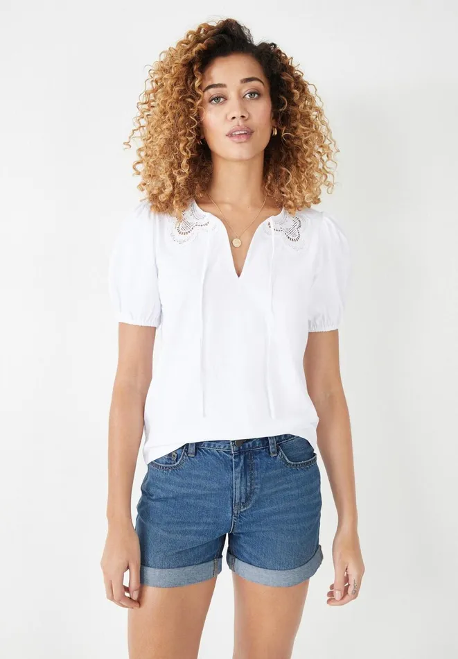 Hush Tops and Tshirts Women Kendria Lace Collar TShirt White Hush Tops and Tshirts Women Kendria Lace Collar TShirt White