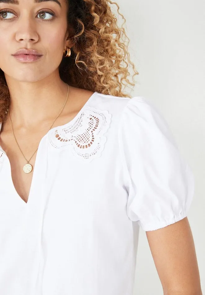 Hush Tops and Tshirts Women Kendria Lace Collar TShirt White Hush Tops and Tshirts Women Kendria Lace Collar TShirt White