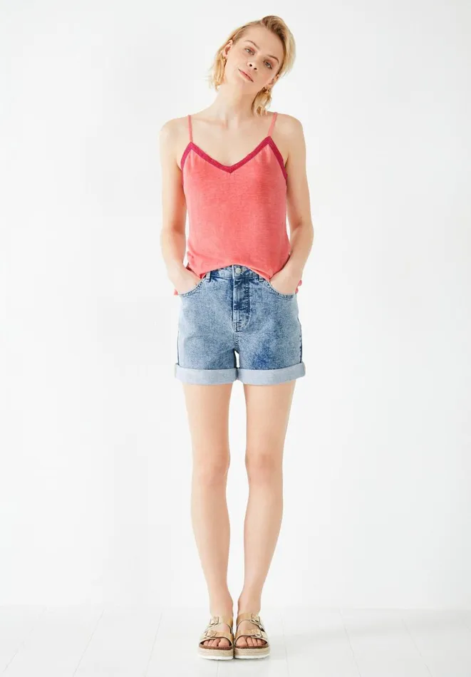 Hush Tops and Tshirts Women Lace Trim Jersey Linen Cami Coral Pink