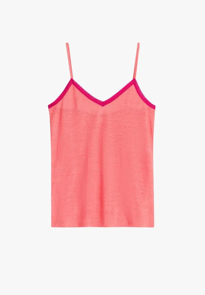 Hush Tops and Tshirts Women Lace Trim Jersey Linen Cami Coral Pink Hush Tops and Tshirts Women Lace Trim Jersey Linen Cami Coral Pink