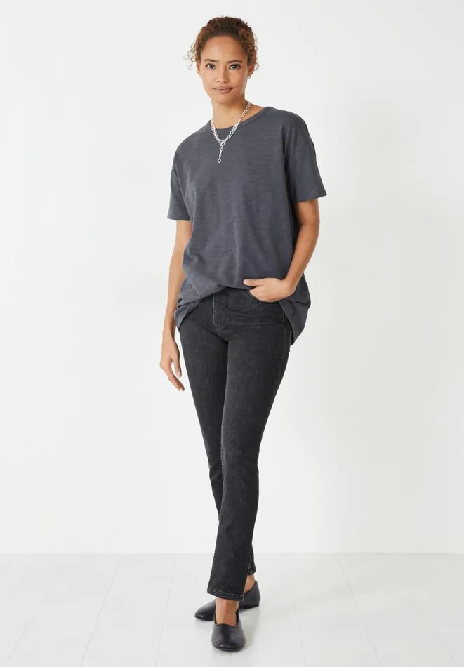 Hush Tops and Tshirts Women Longline Cotton TShirt Washed Black